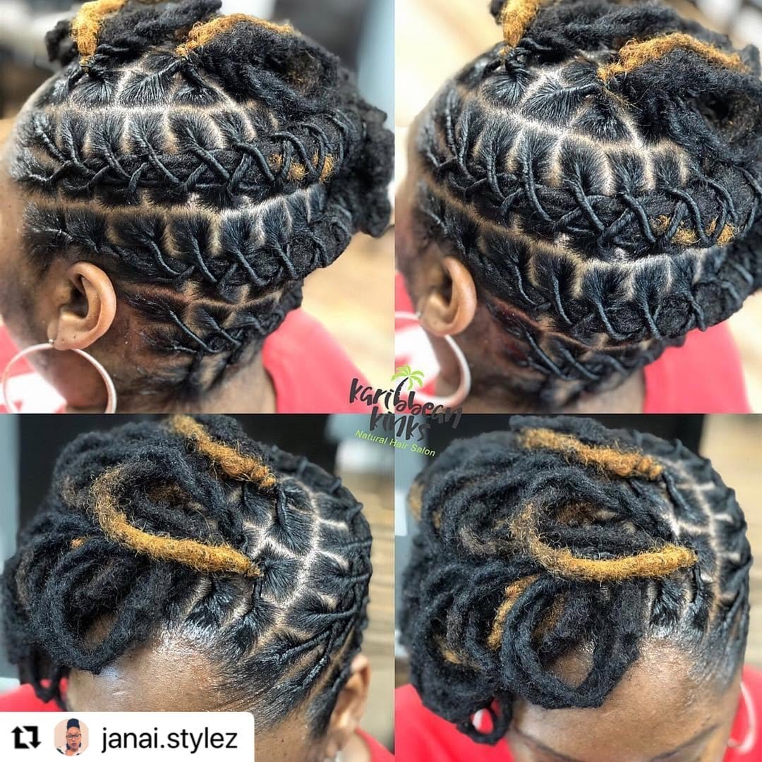 Short locs braided into a crown