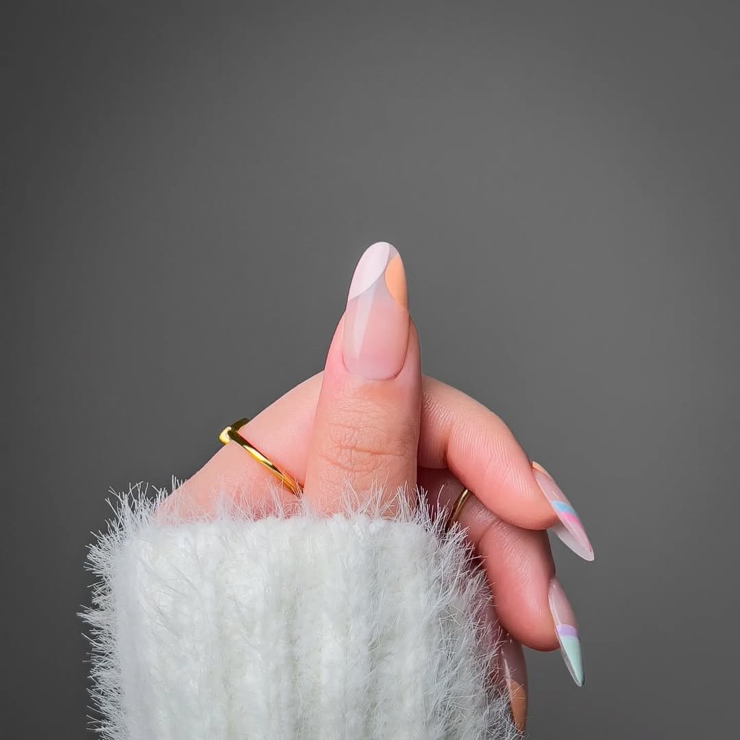 Subtle pastel French fade nails