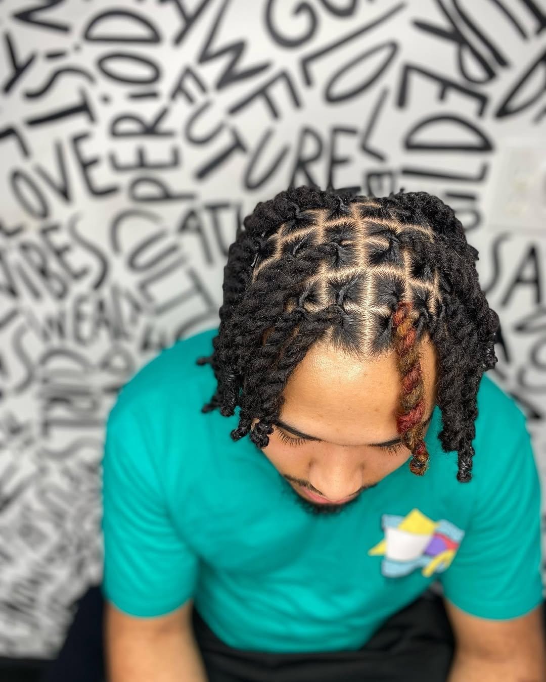 Close-up of classic short twisted dreads