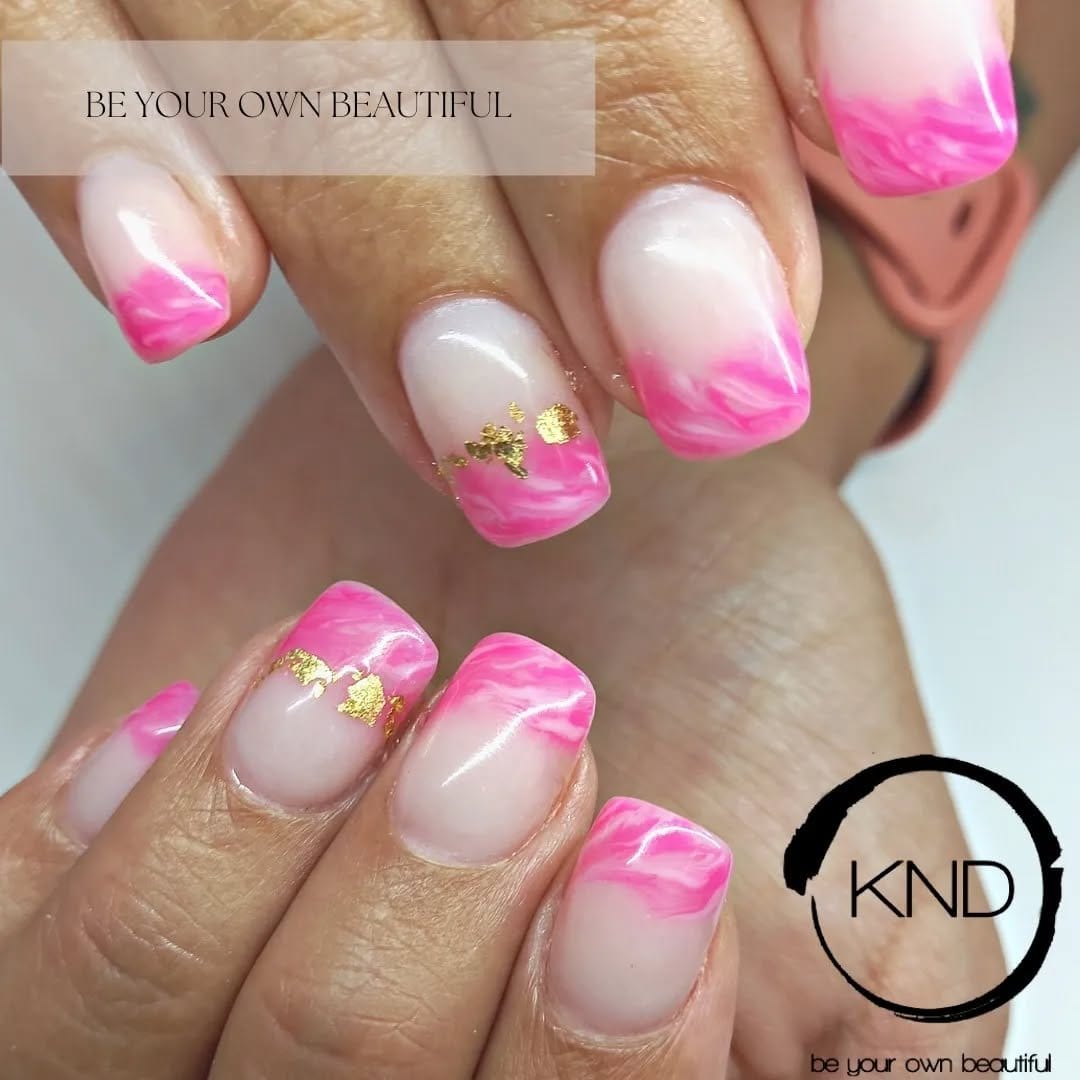 Elegant marble effect hot pink nails