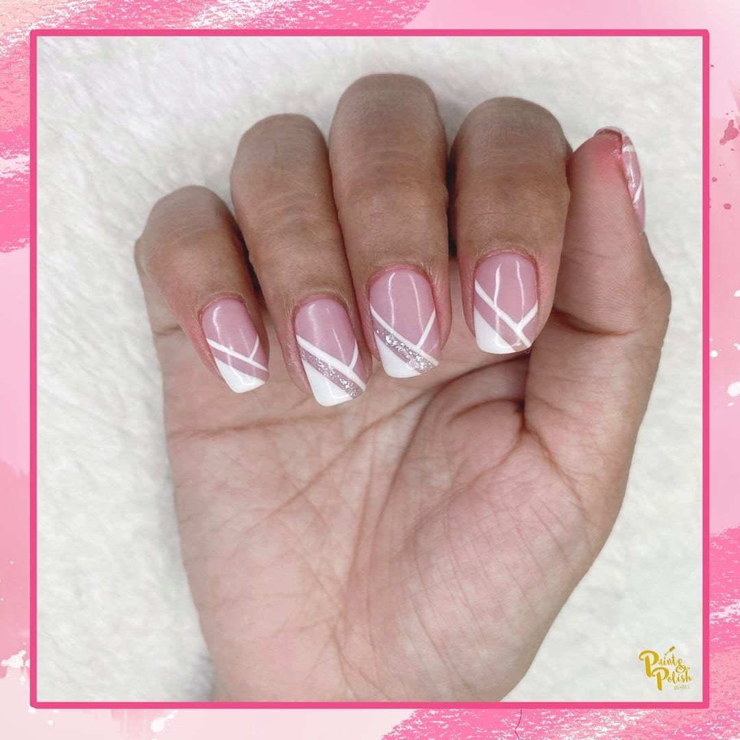 Stylish striped hot pink nails