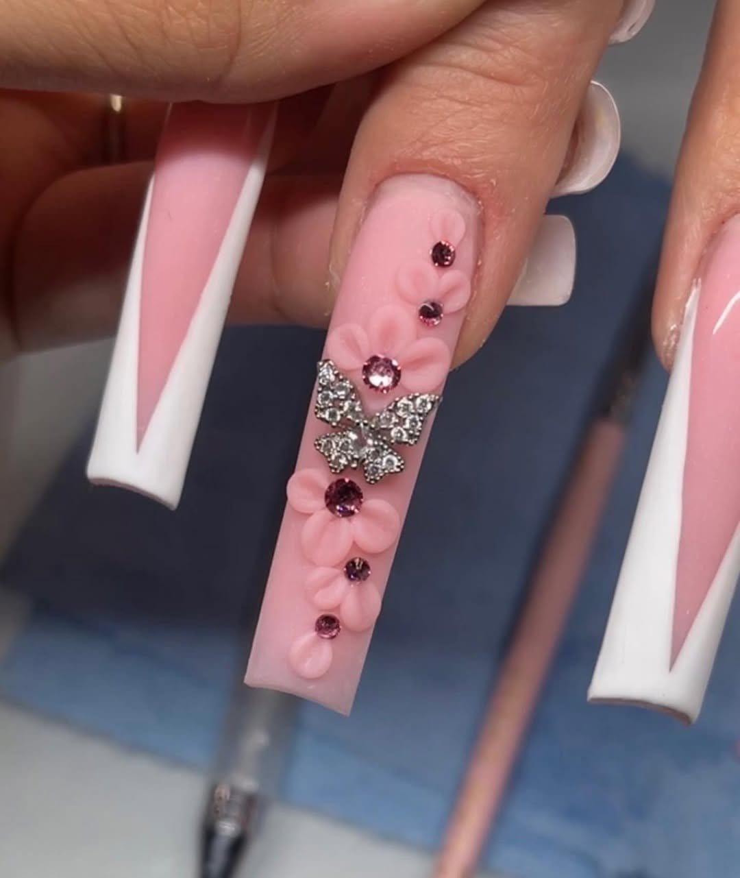 Blushing rosebud pink nail design