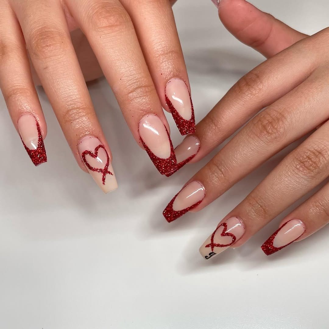 Classic red French tip manicure