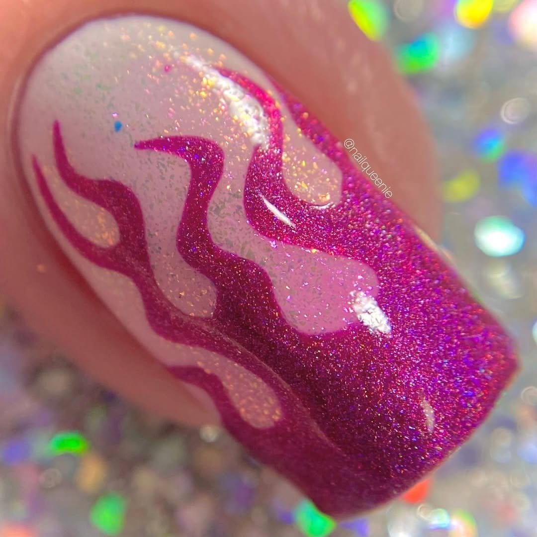 Sparkling hot pink glitter nail art