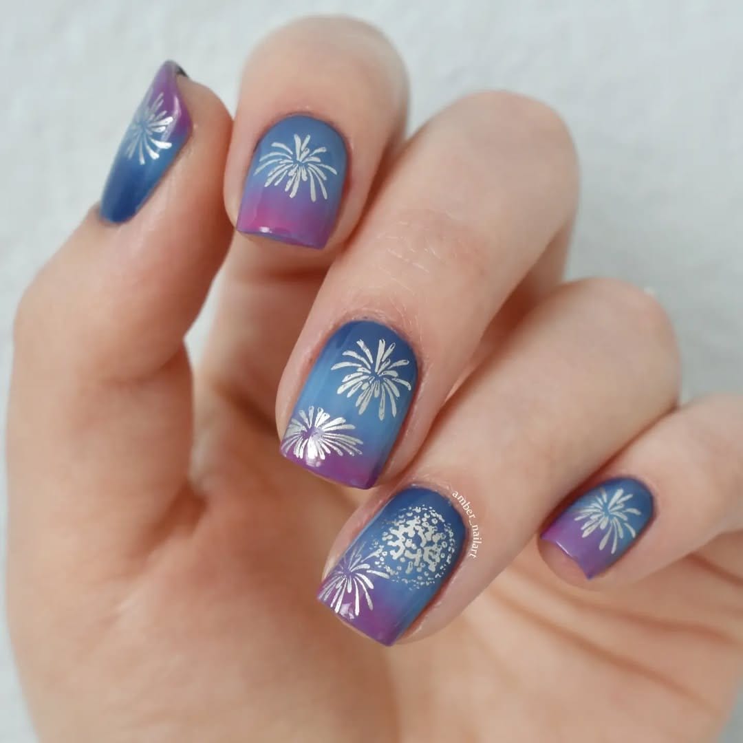 Firework-inspired floral pink nail art