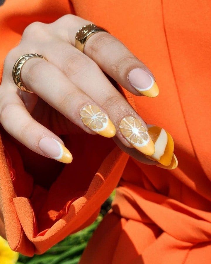 Citrus fruit slice nail art