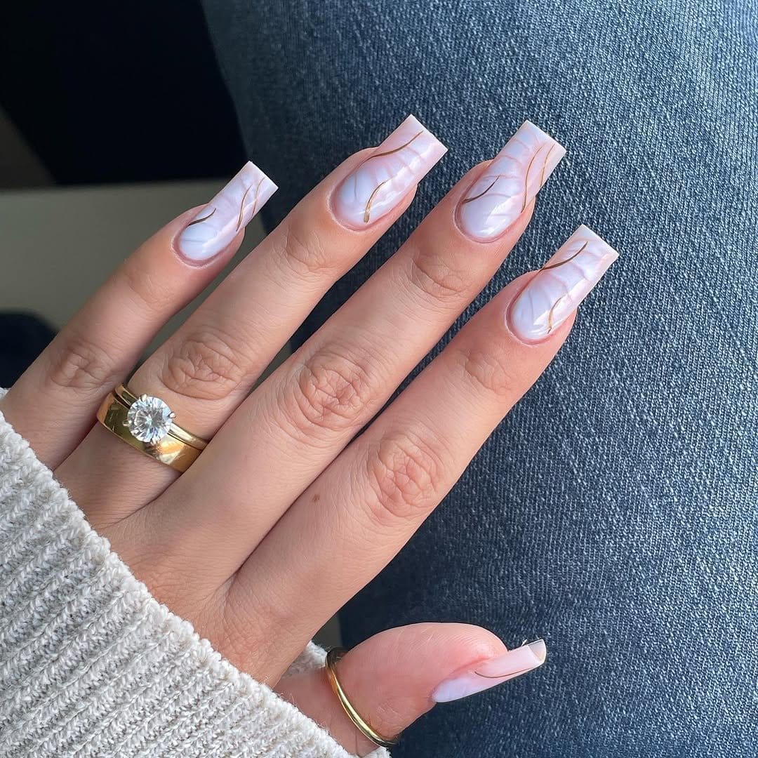 Glamorous white pastel metallic tip nails