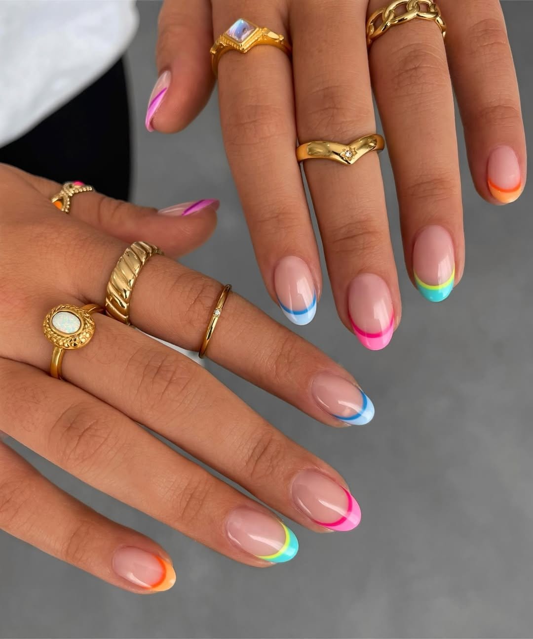 Peach-colored nails in sunlight