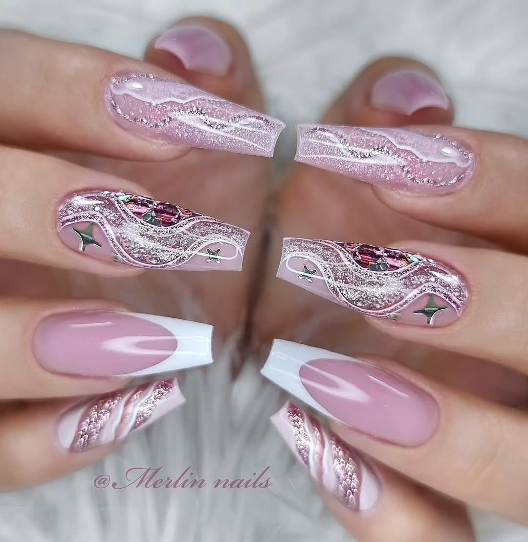 Rose-inspired pastel nail art design