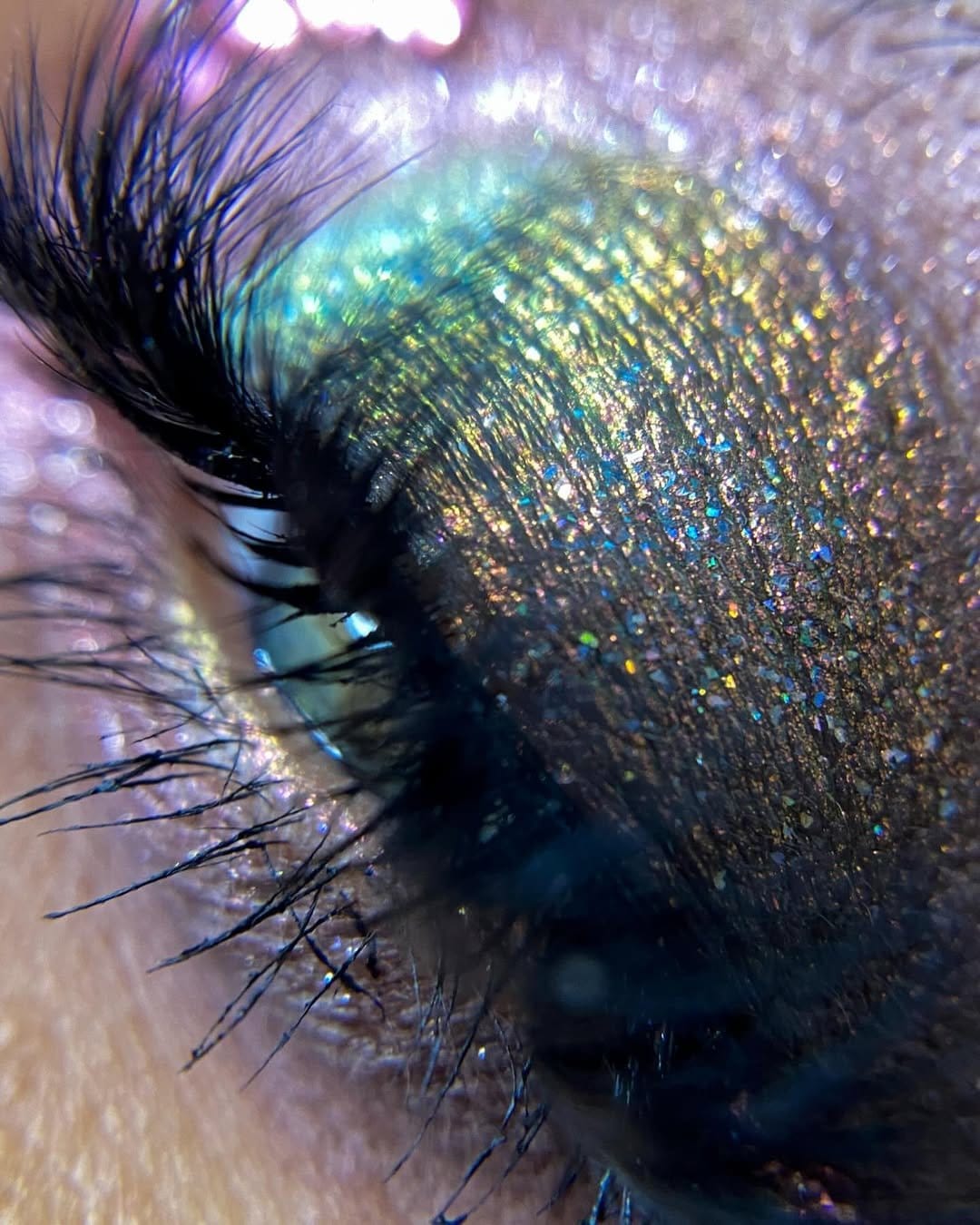 Iridescent blue and green eyeshadow