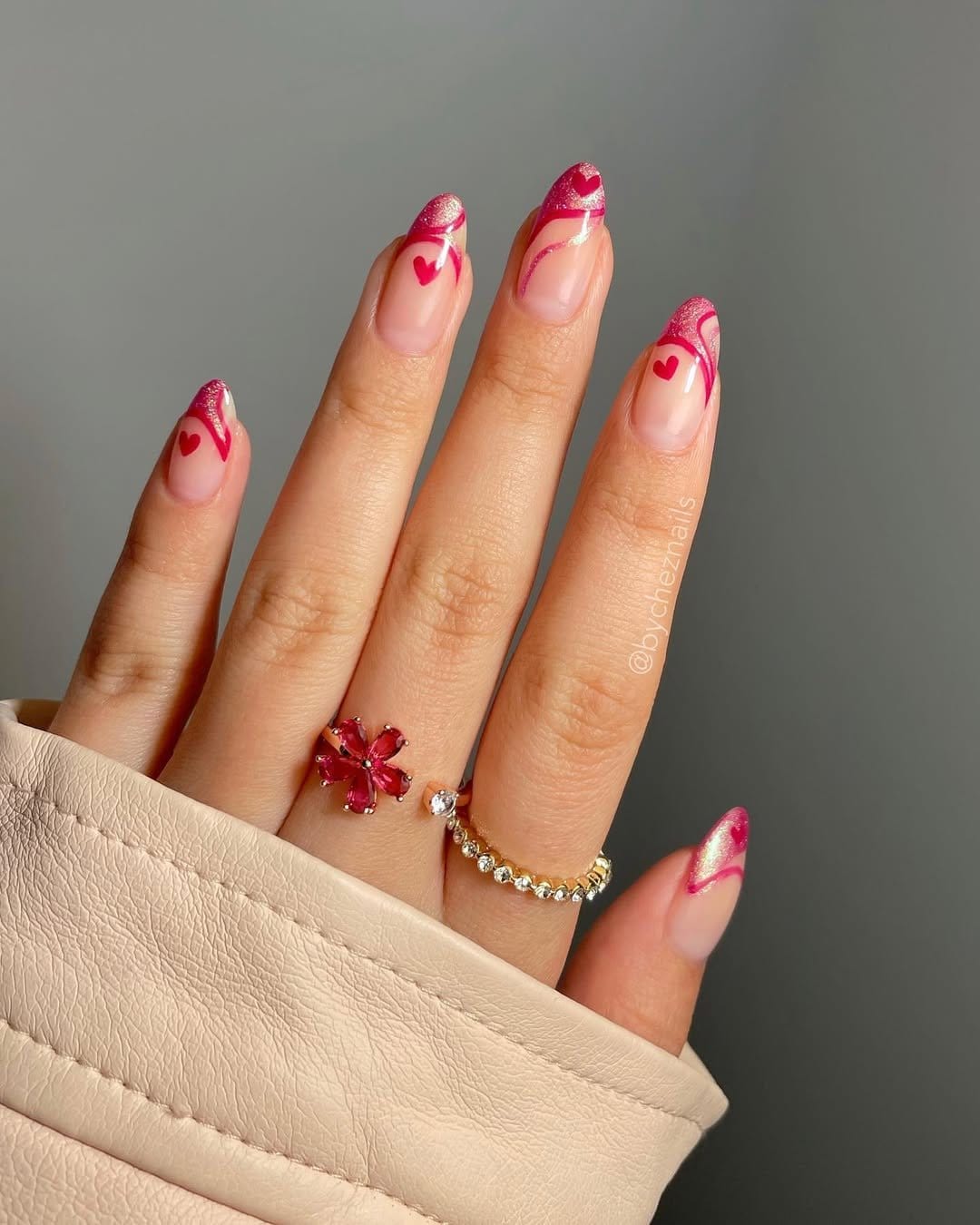 Romantic pastel pink lace heart nail art