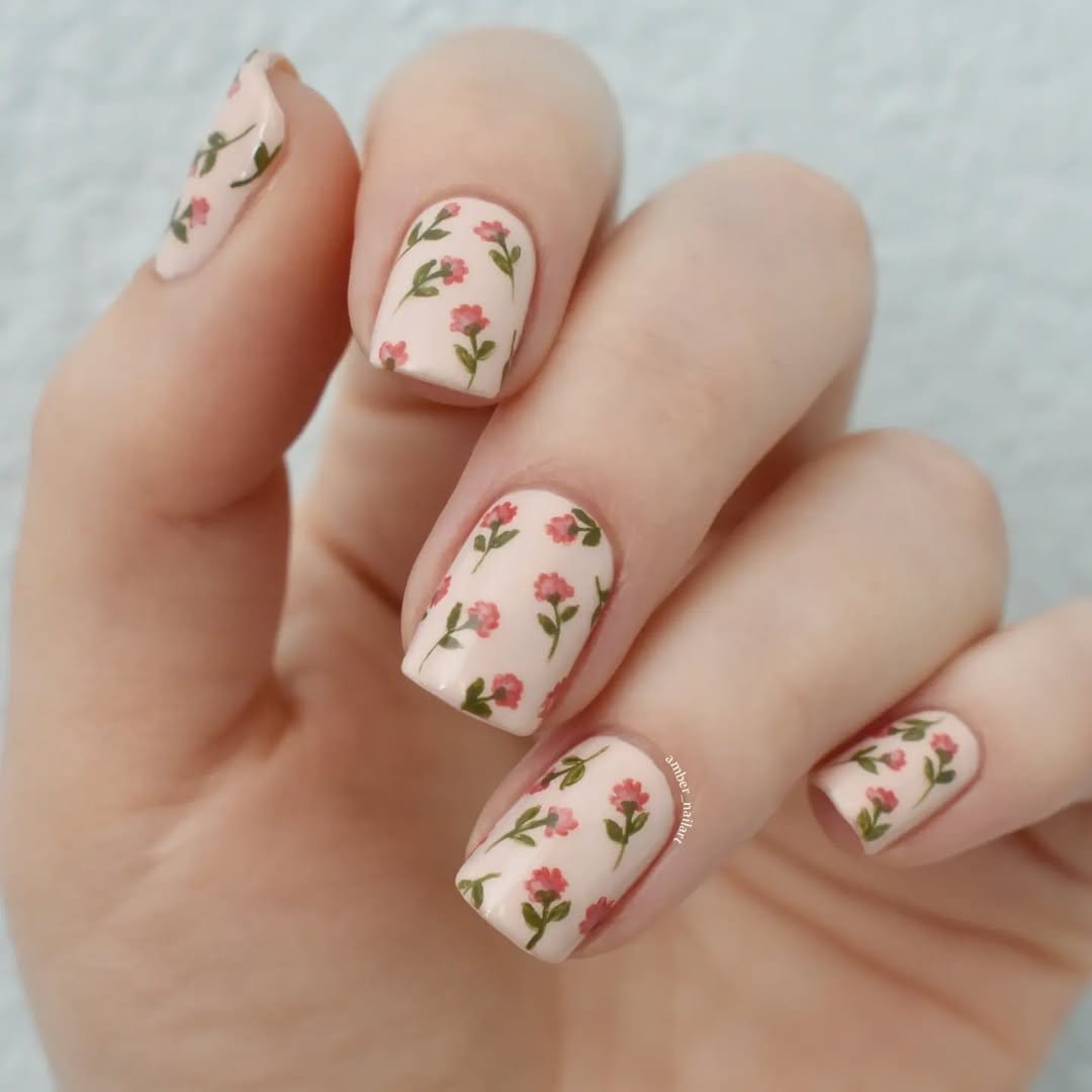 Succulent-themed pastel nail art design