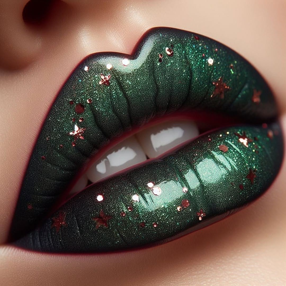 Striking emerald green smokey eye with nude gloss