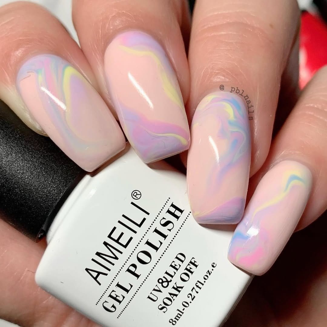 White nails with watercolor effect