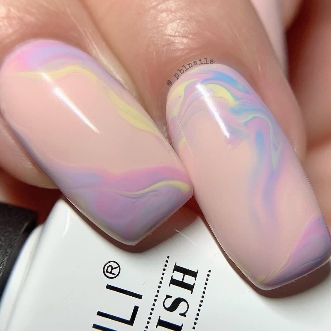 Watercolor effect pastel nails