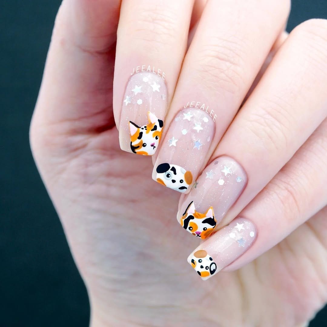 Bunny peek-a-boo nail art with pastel colors