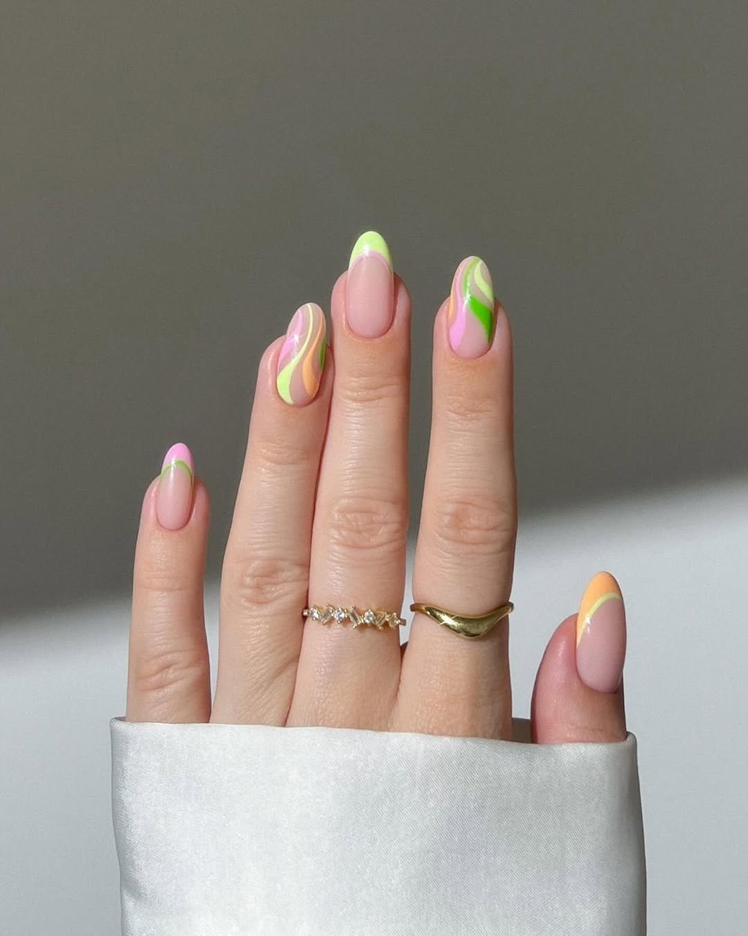 Classic French tips with pastel colors