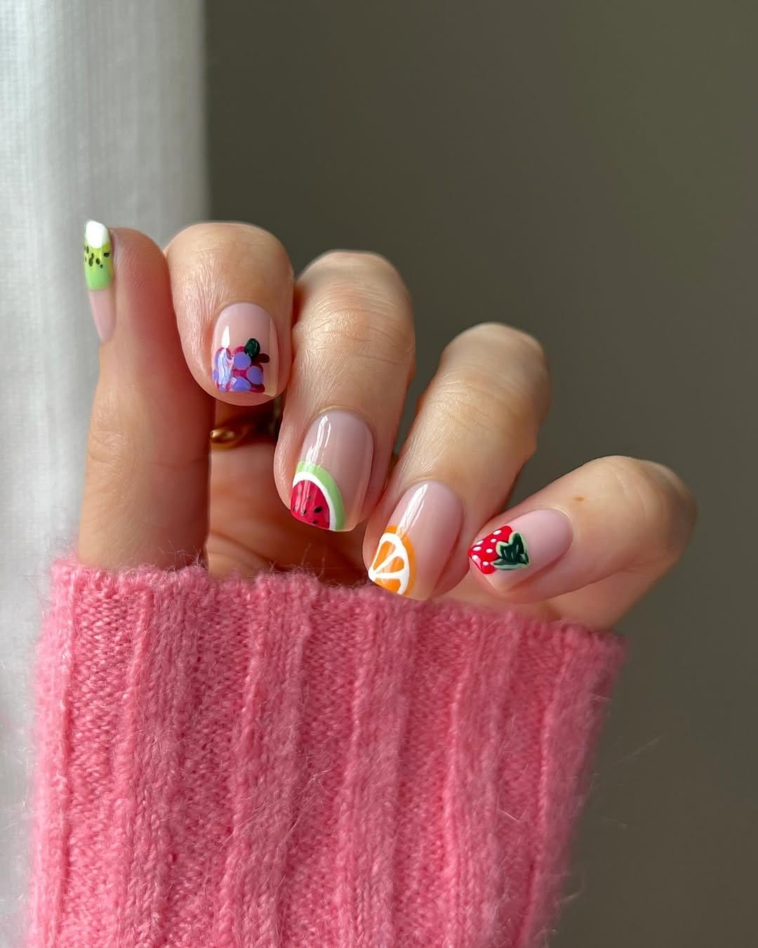 Colorful mixed fruit nail art