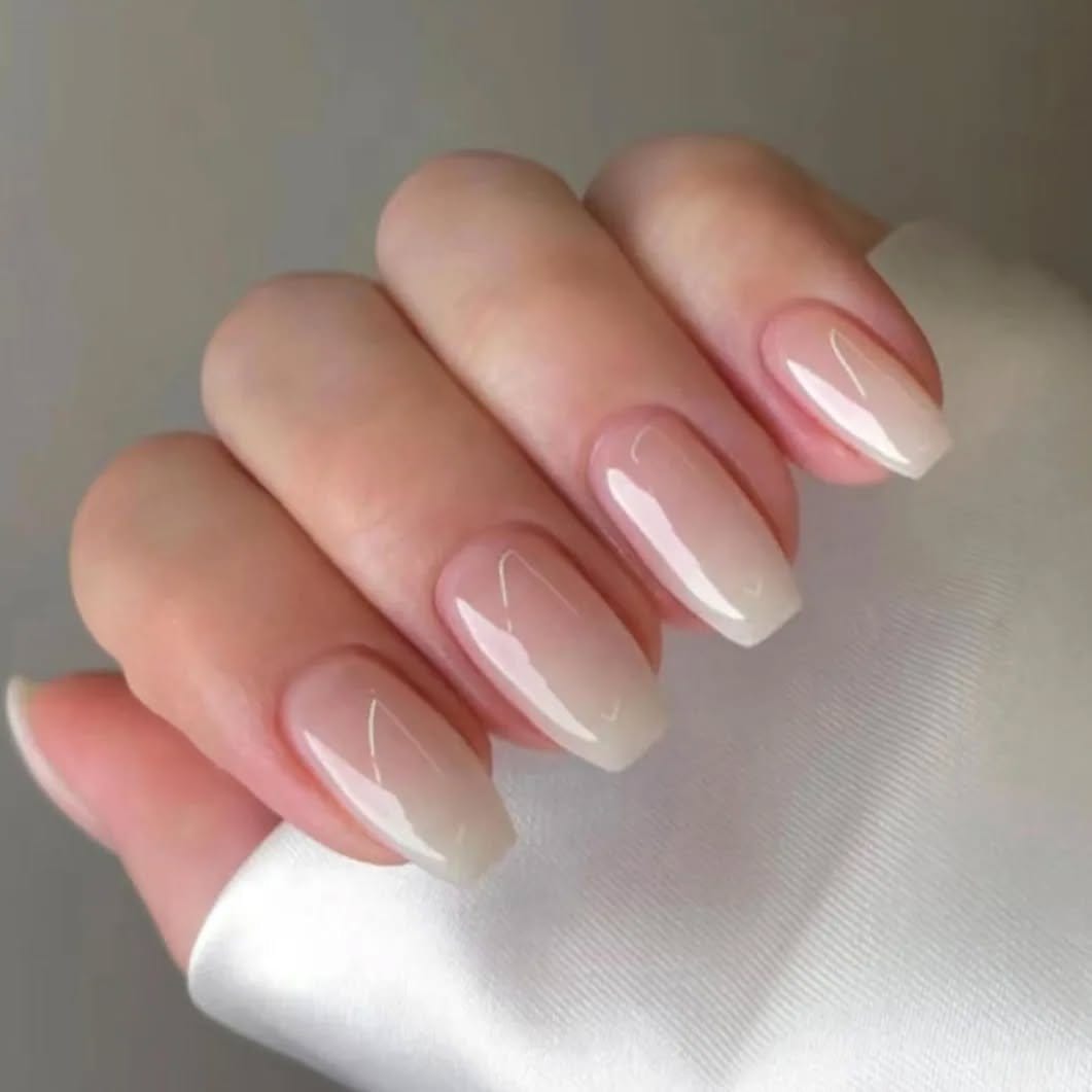 Pearl white ombre nail effect
