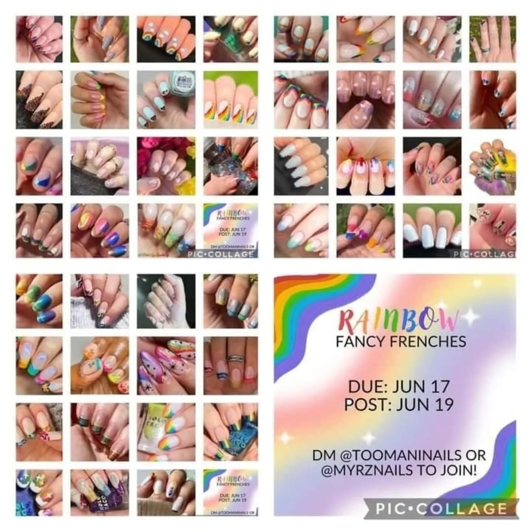 White nails with rainbow tips