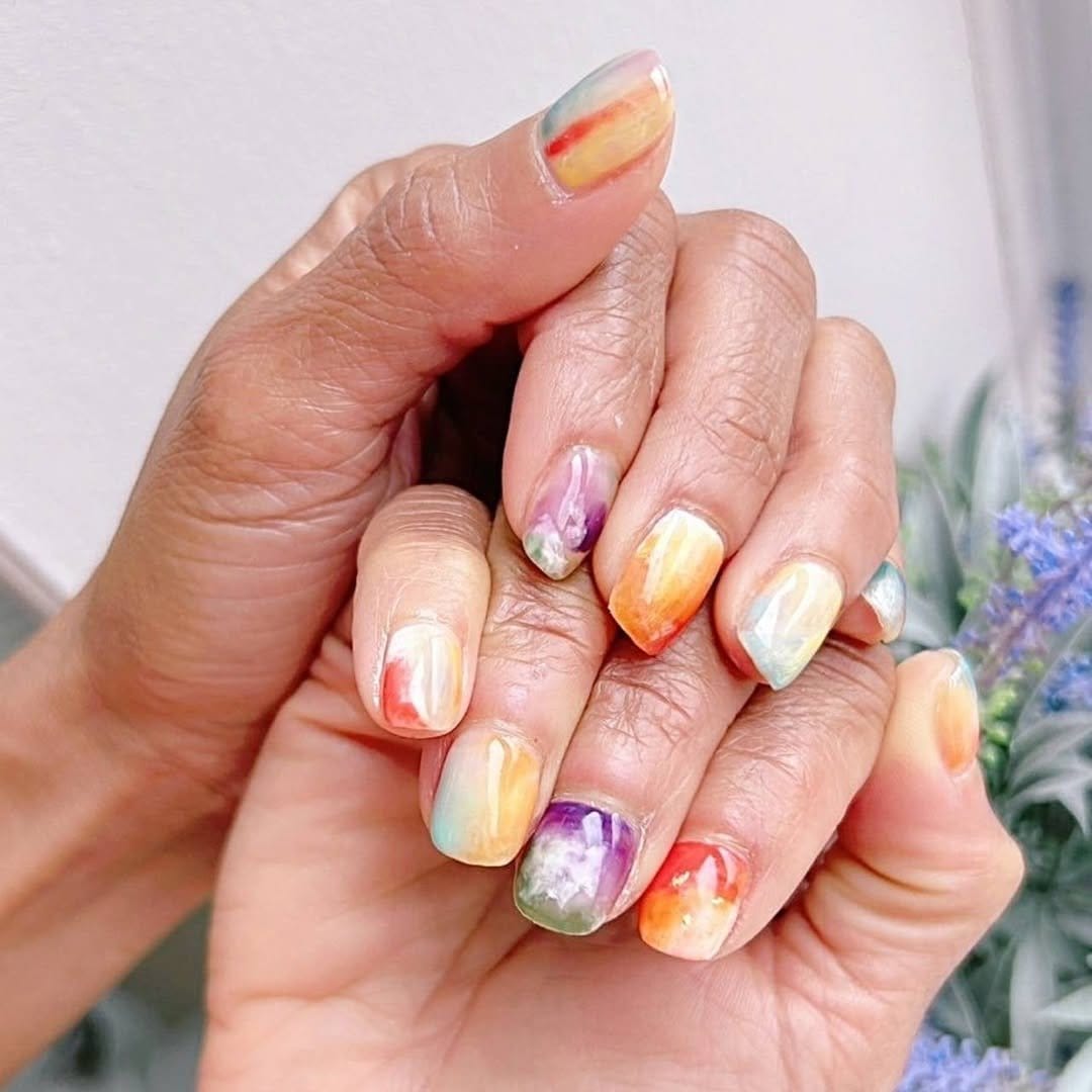 Watercolor-inspired nail design