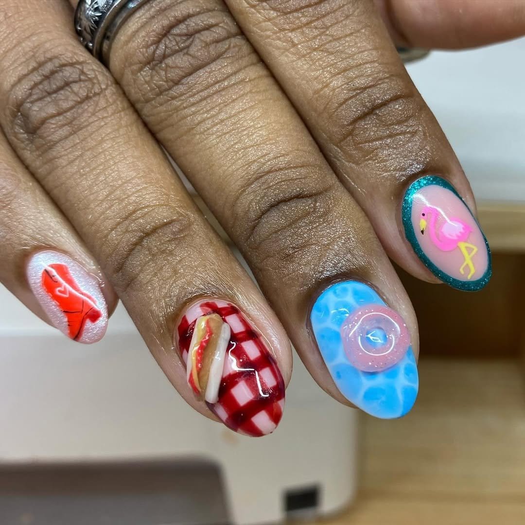 Unique pastel puzzle piece nails