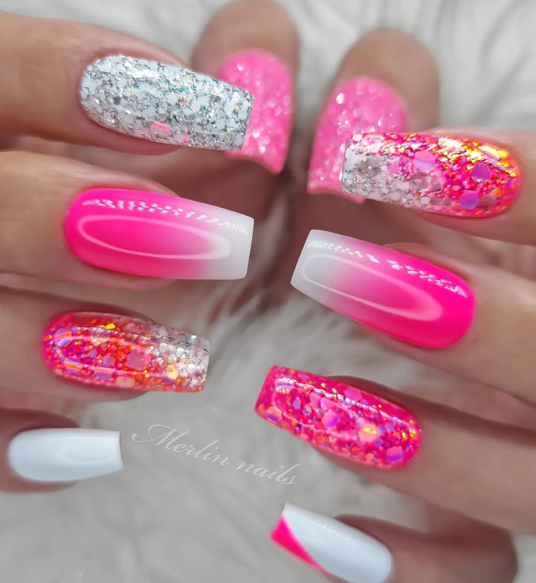 Gorgeous pink glitter gradient nails