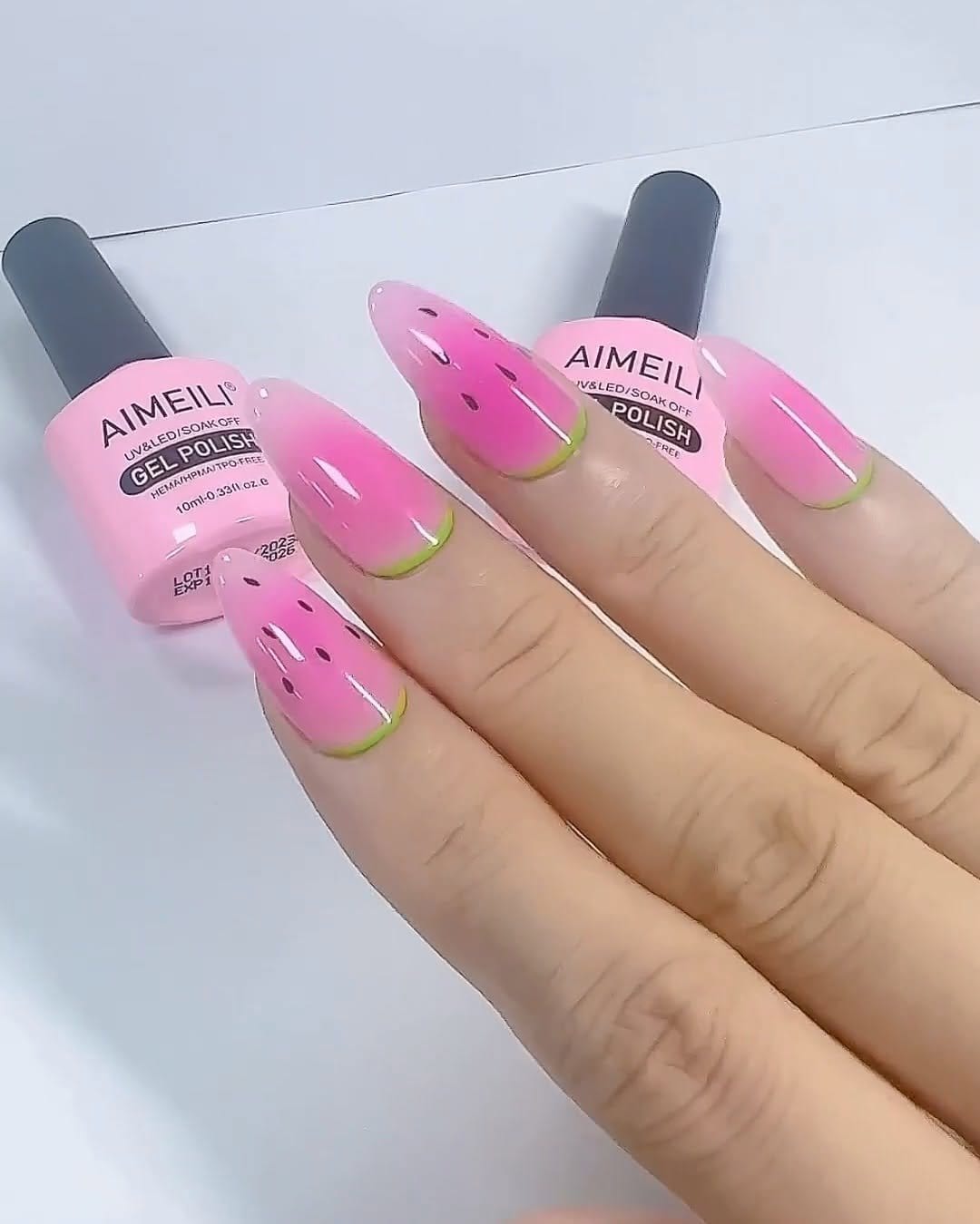 Fun pastel pink watermelon nail art