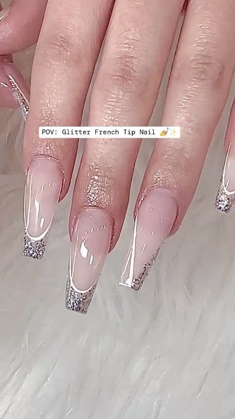 White nails with subtle glitter French tips