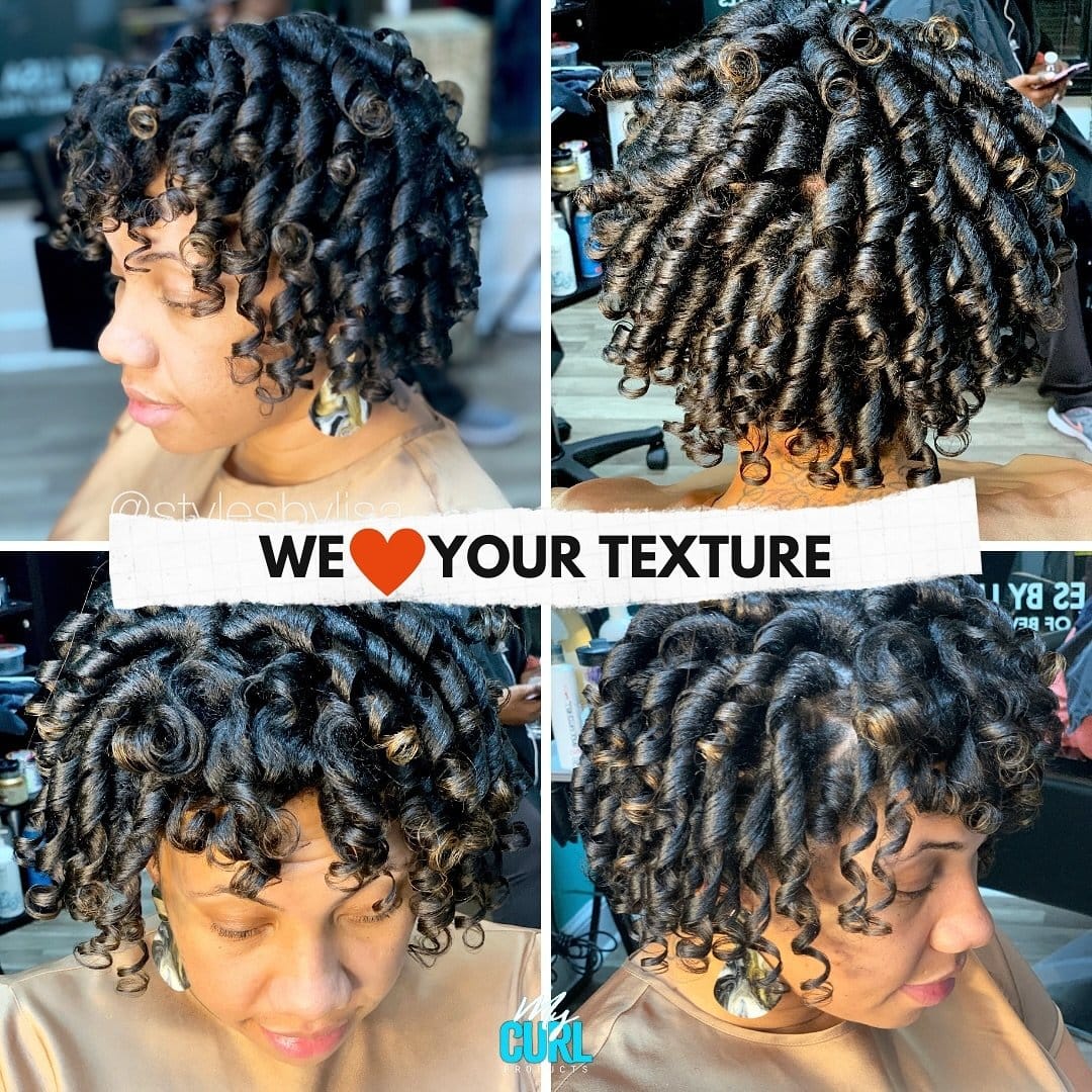 Spiral curled short dreadlocks