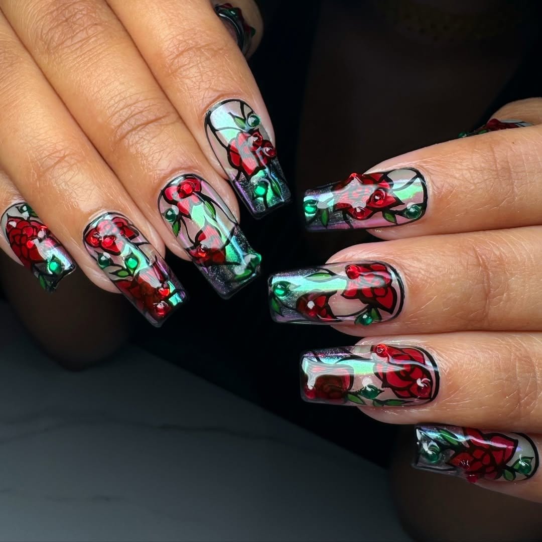 Artistic pastel stained glass nails