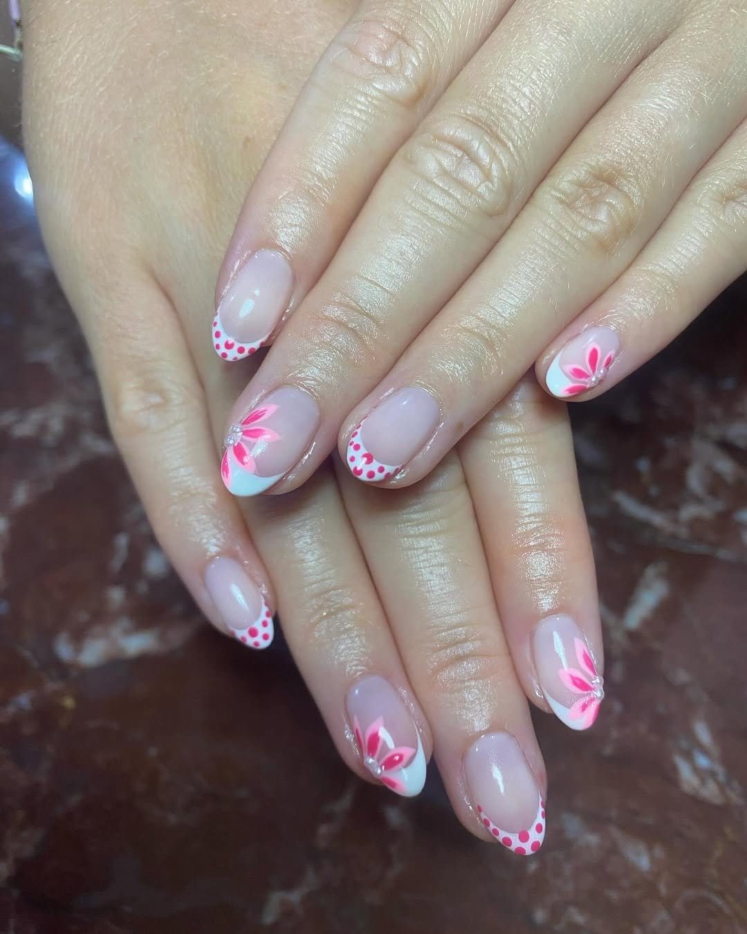 French tips with floral accents