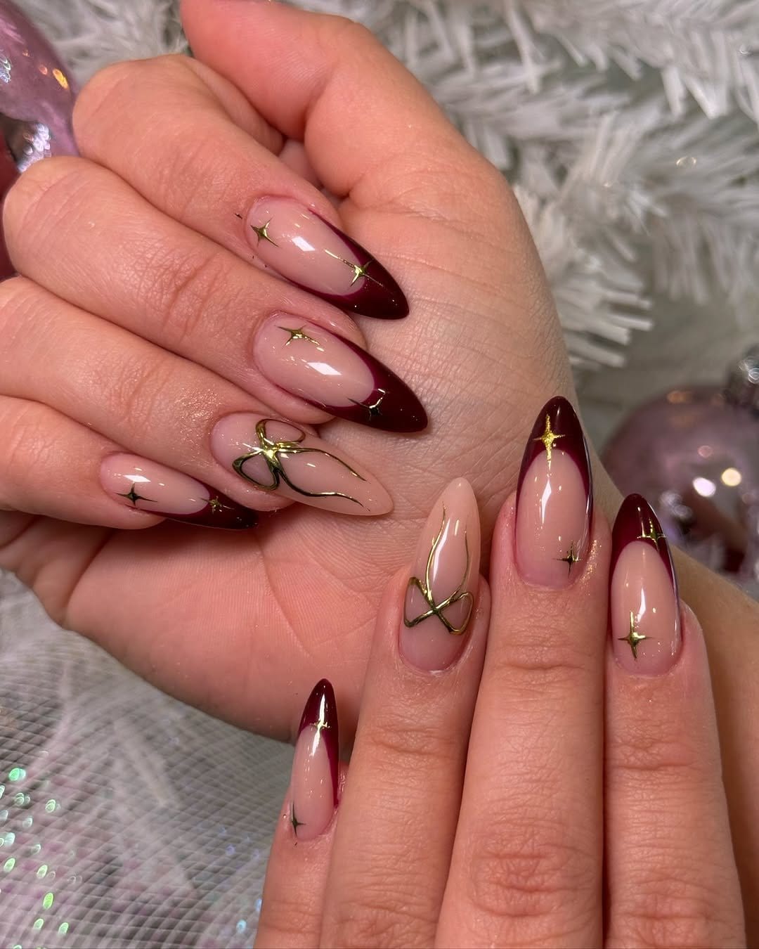 Chic red-tipped French manicure