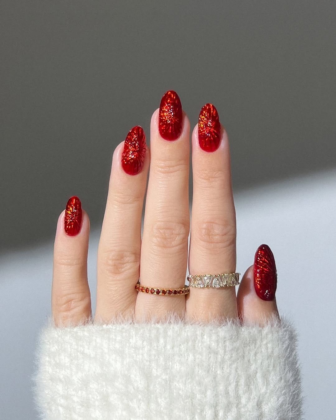 White nails with silver glitter tips