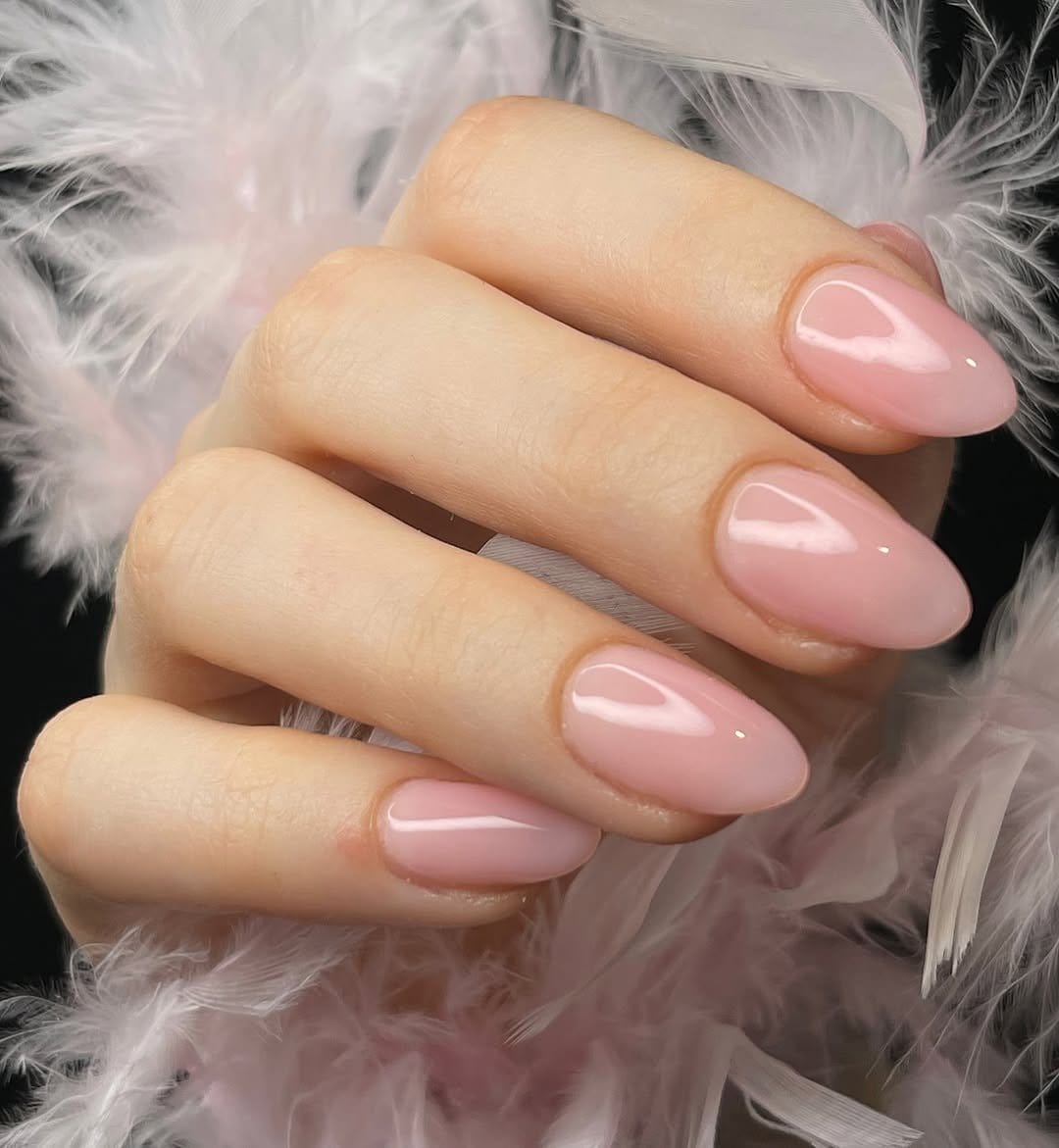 Blush pink nails with a glossy finish