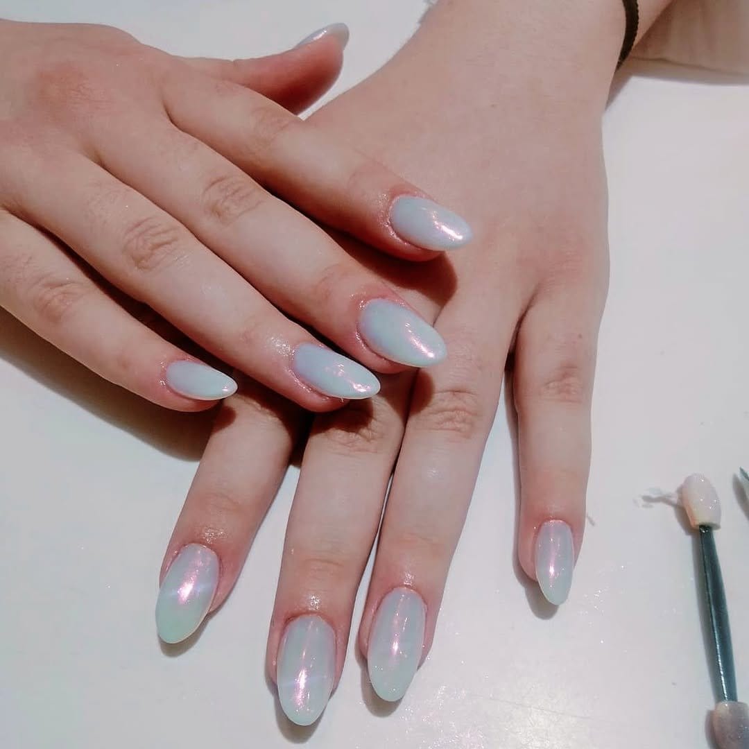 Matte powder blue pastel nails