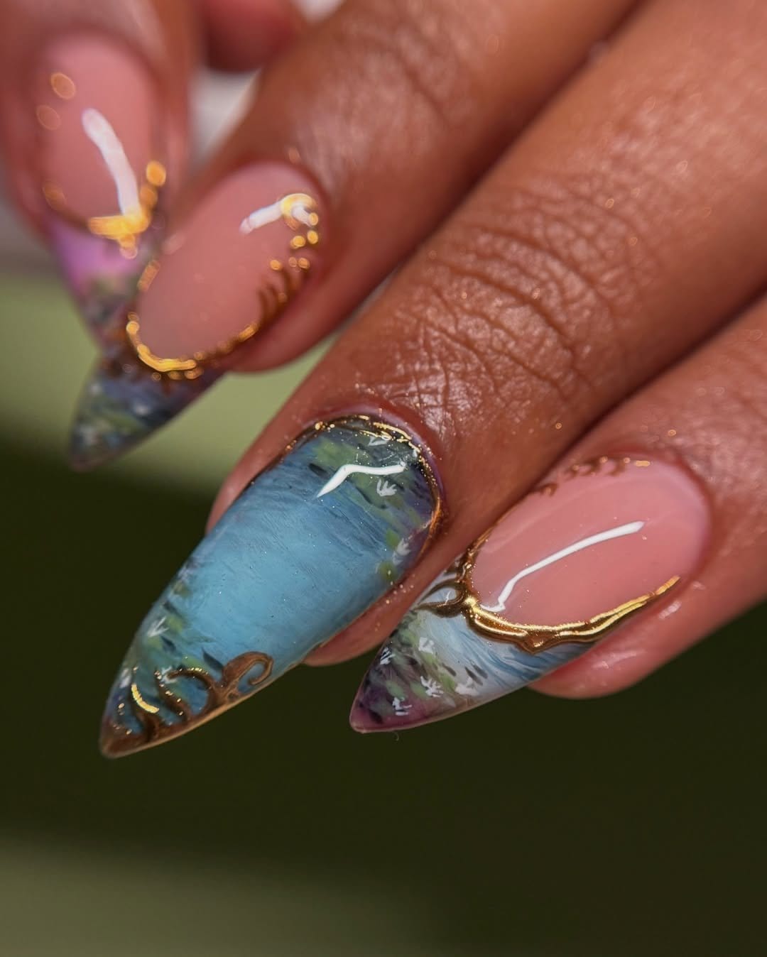 Water lily-inspired pastel nail art design