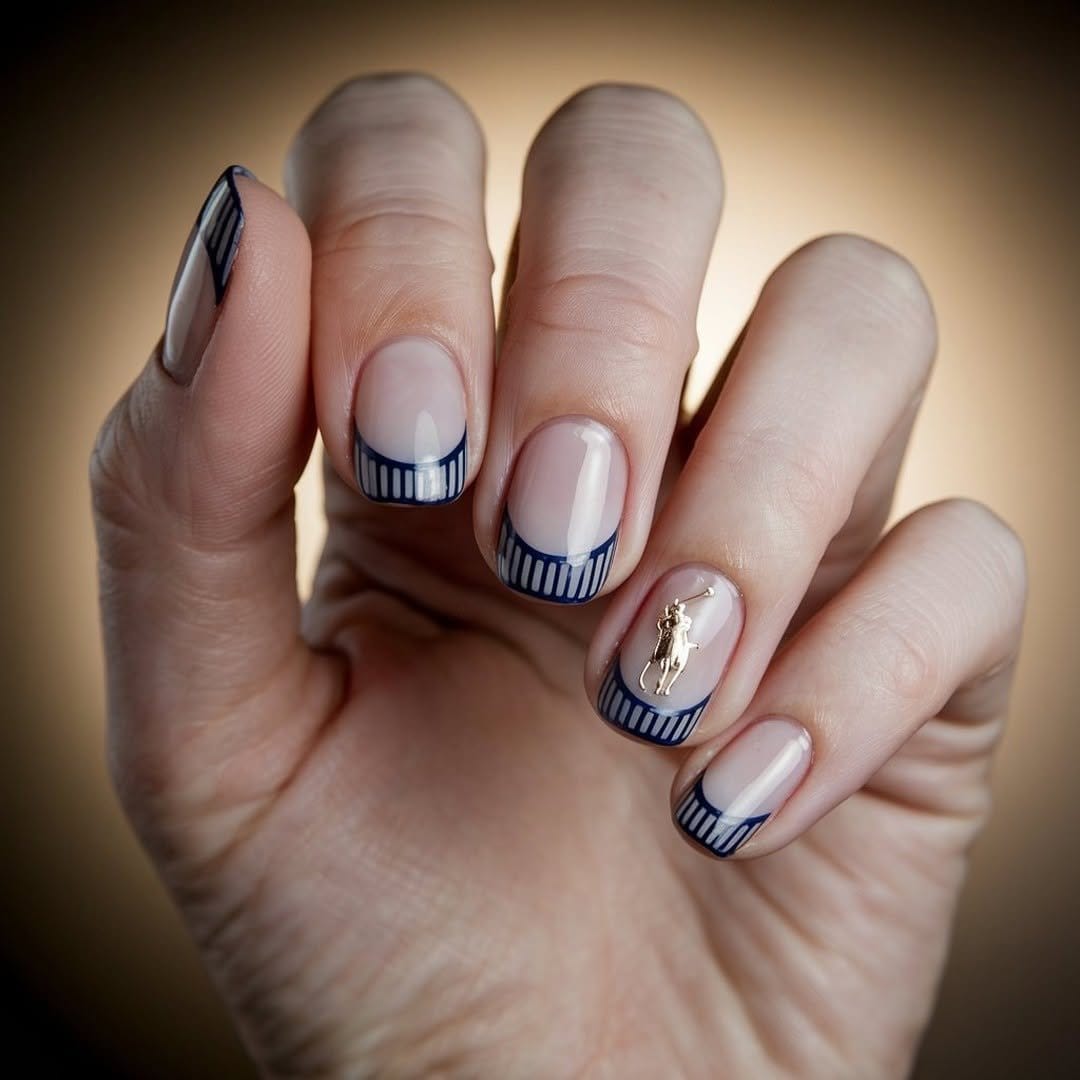 Classic navy and white striped nails