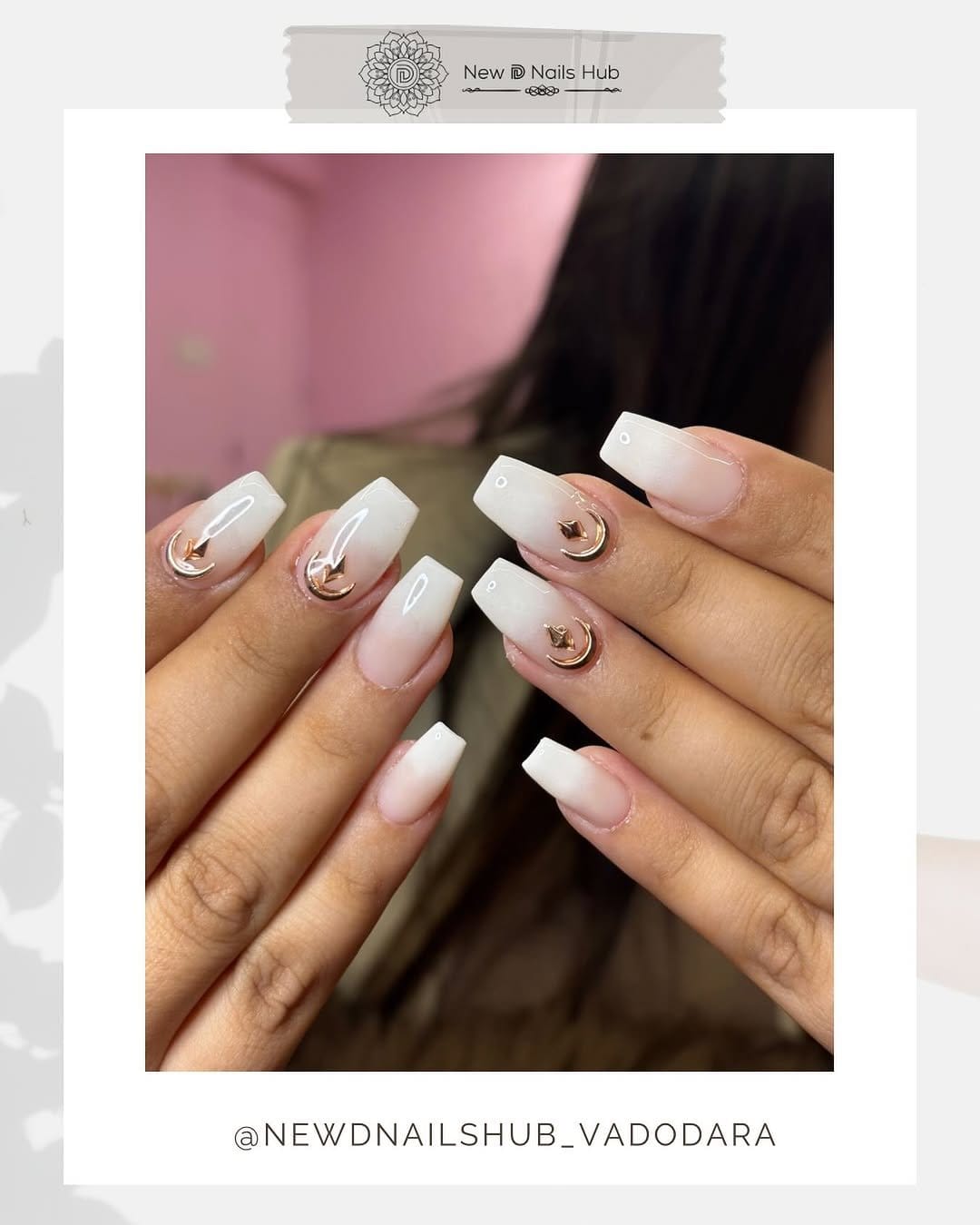 White nails with rose gold accents