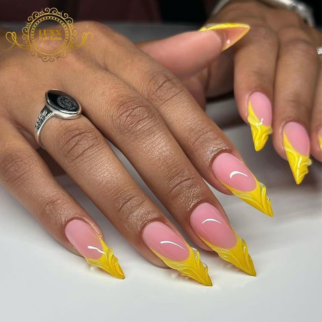 Lemon yellow nails with subtle shimmer