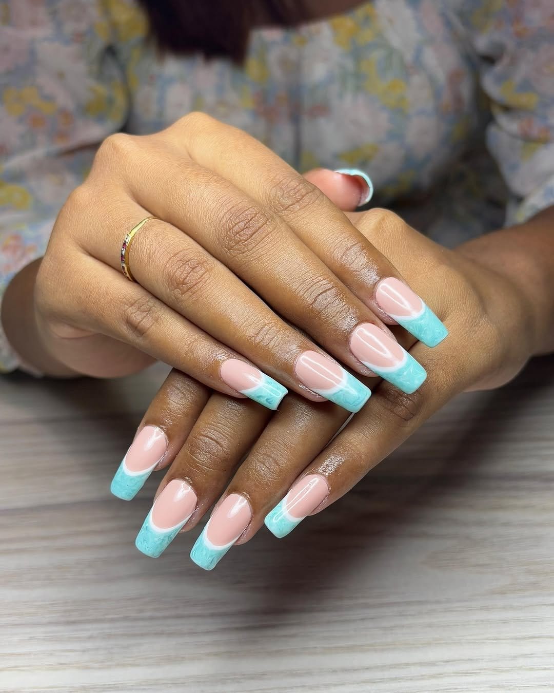 Powder blue pastel French manicure