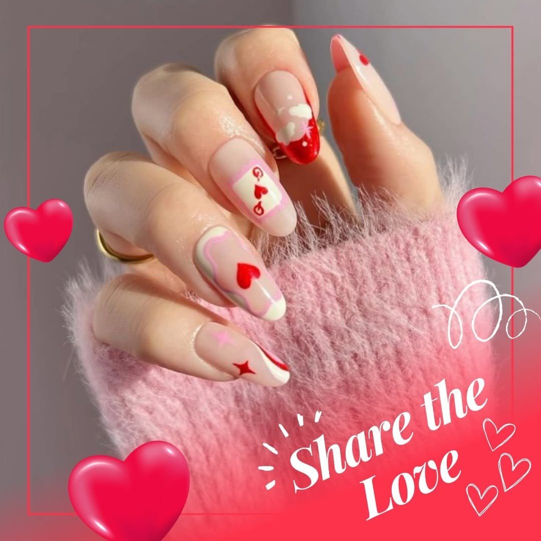 Romantic pastel heart nail design