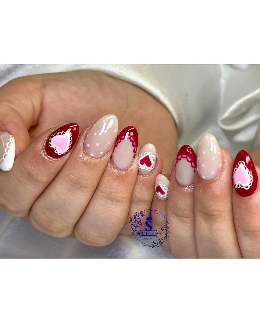White nails with lace overlay design