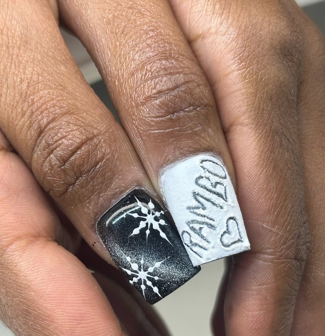 White nails with glitter tipped cuticles