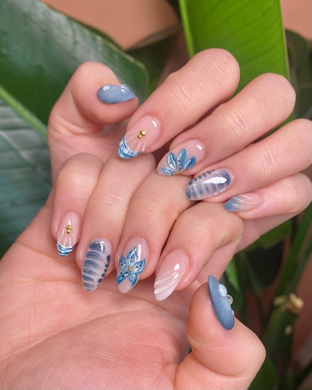 Watercolor effect floral nails