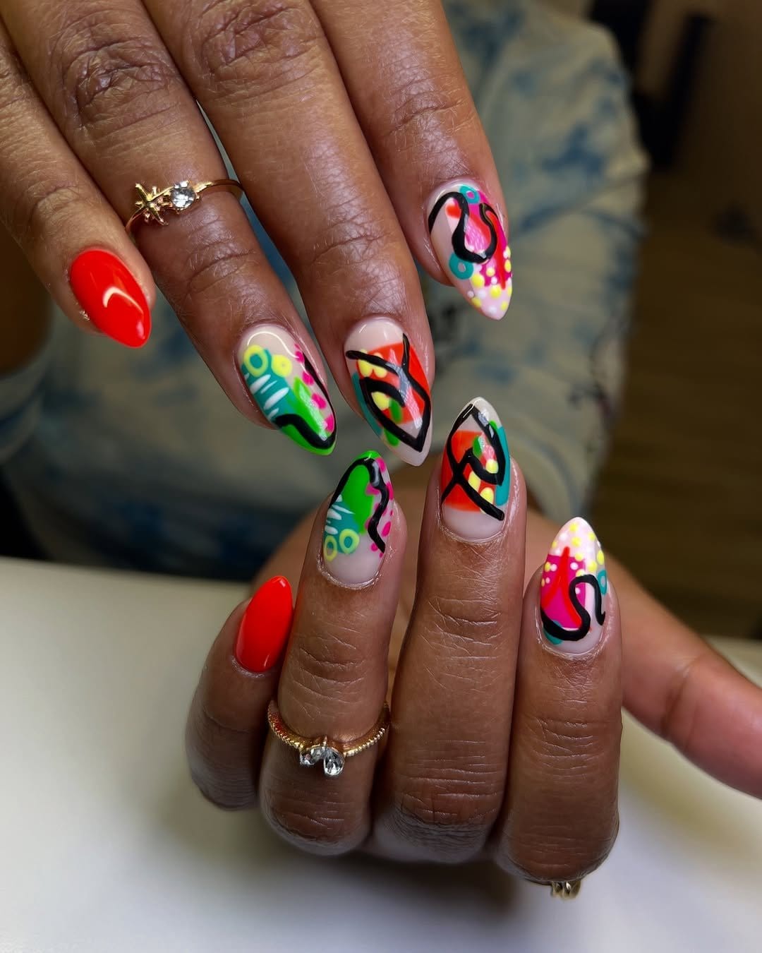 Abstract art nails with colorful patterns