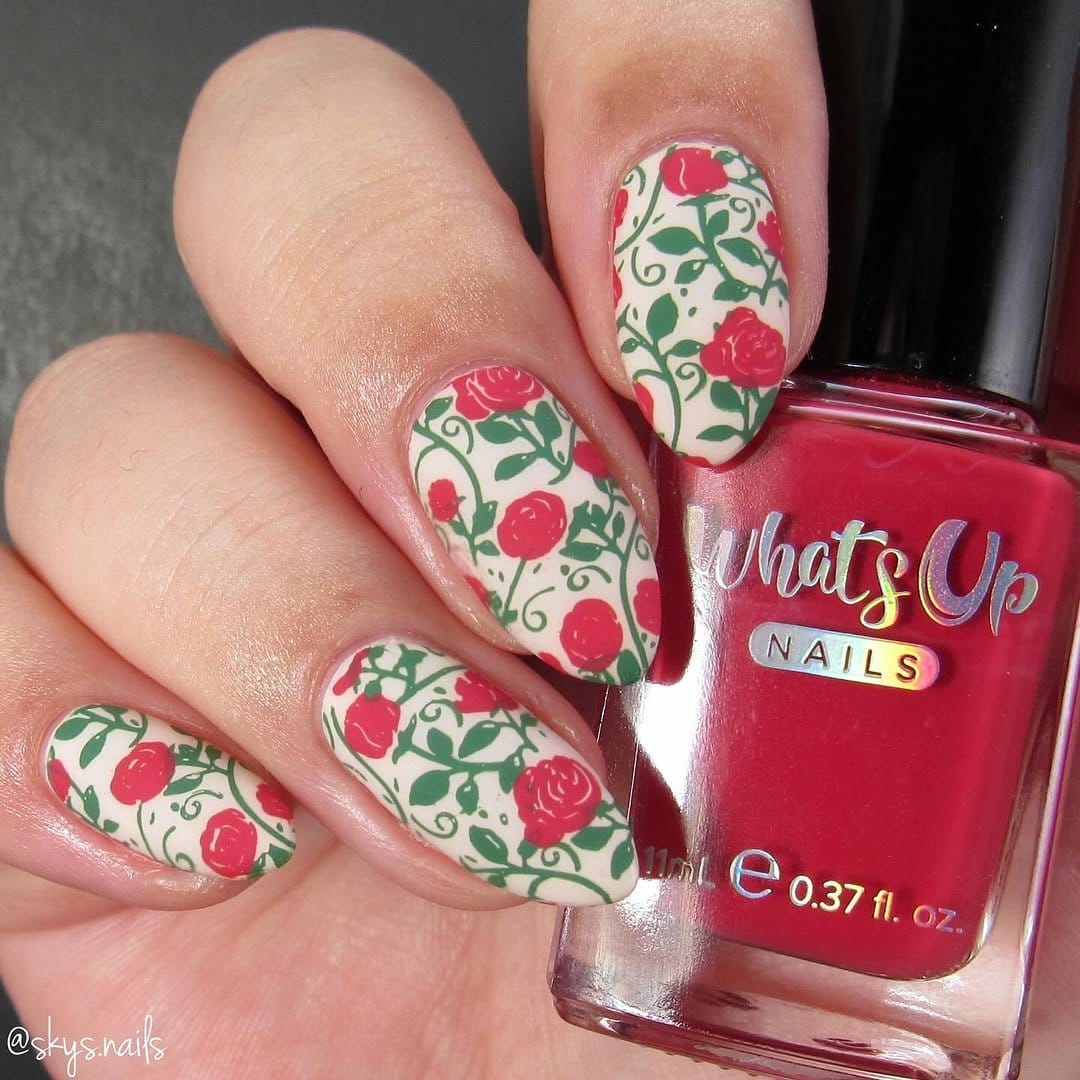 Elegant vintage rose nail art