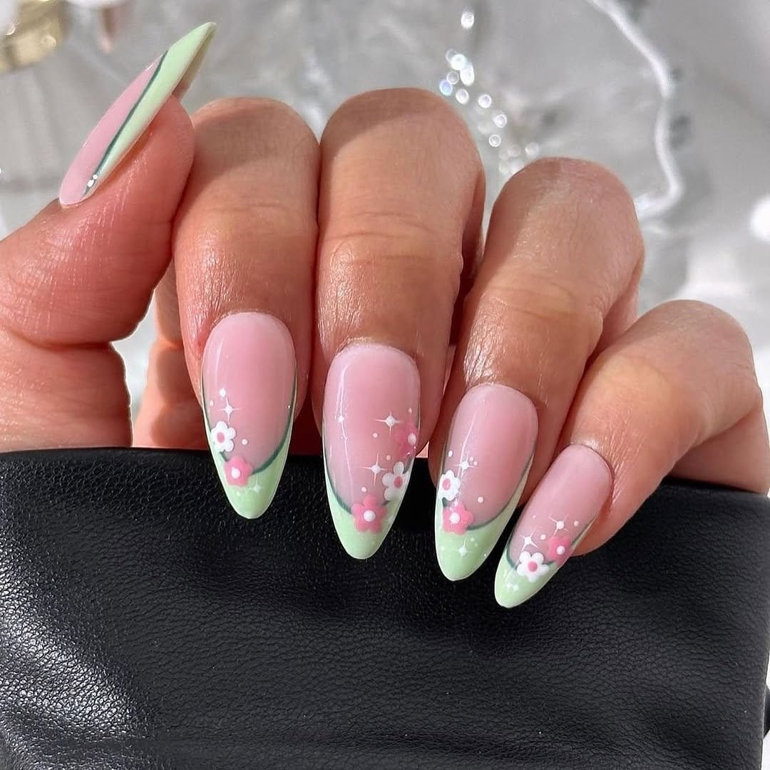 Soft pastel daisy nail art design