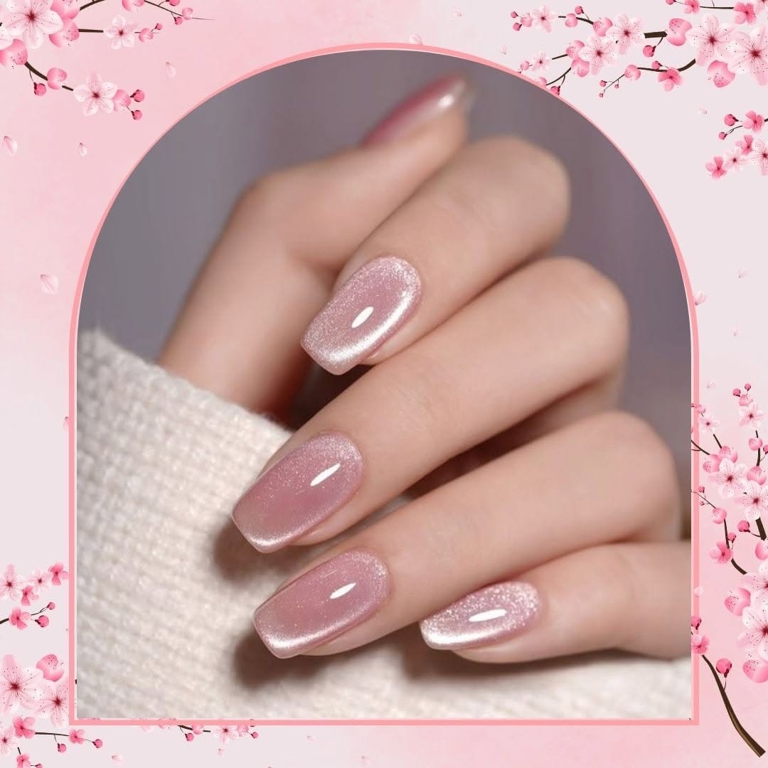 Pink cherry blossom nails with branches