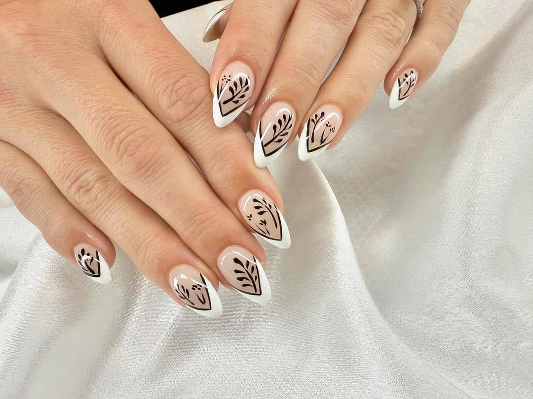Intricate tribal nail art in earthy tones